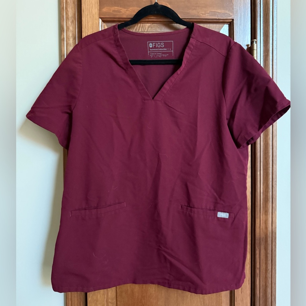 Figs Women's Short Sleeve Top in Deep Burgundy